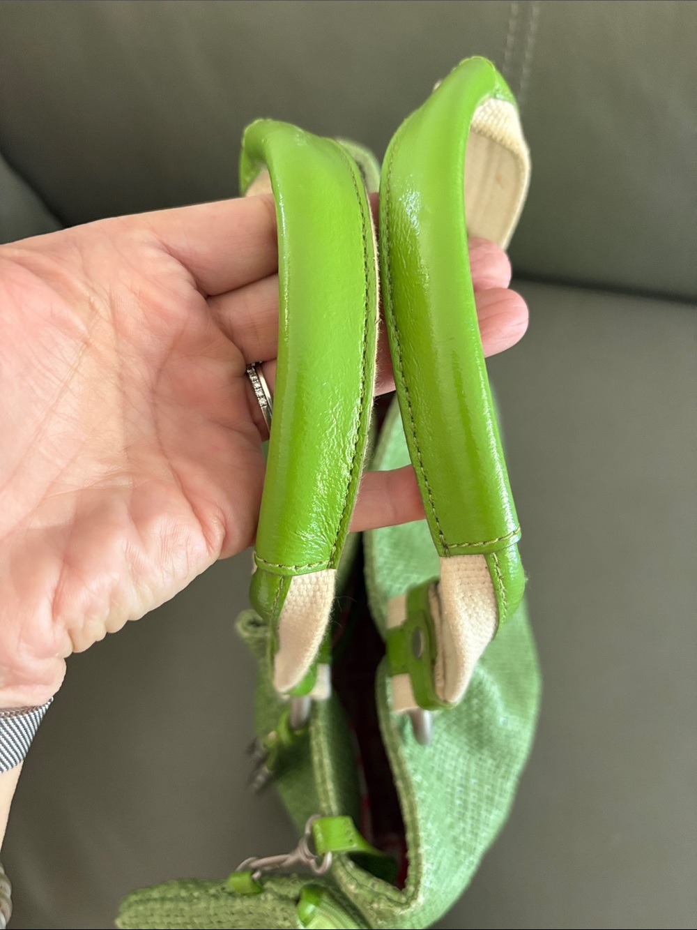 Elaine Turner Lime Green Woven Shoulder Tote with Wristlet - Picture 6 of 16